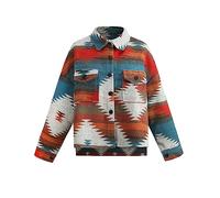 VIEWON Womens Aztec Print Shacket Jacket Western Long Sleeve Button Down Lightweight Casual Lapel Shirt Blouses Tops, Red, XX-Large