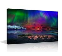 Views of the Ocean Large Canvas Wall Art - Northern Lights Contemporary Modern Artwork Natural Landscape Pictures for Living Room Bedroom - Framed Ready to Hang 12"Wx18"H