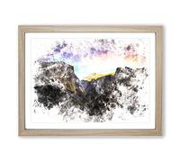 Views Of Yosemite Valley Watercolour Modern Framed Print | A2 Oak Framed Wall Art | Ready to Hang | Modern Landscape Picture | Living Room Bedroom Lounge Office