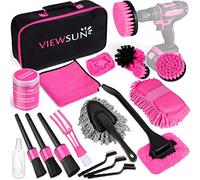 Viewsun 20PCS Car Detailing Kit, Pink Interior Kit with Drill Brush Set, Windshield Cleaning Tool, Detailing Brushes, Wire Brushes, Cleaning Gel, Complete Car Supplies