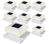 Viewsun 8 Pack Solar Post Cap Lights, Outdoor Fence Solar Powered White Shell Caps for Deck, Patio, Garden Decor, Warm White High Brightness SMD LED Lighting, Lamp Fits for 4x4 or 6x6 Wooden Posts