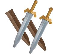 Vifcotlyp 2 Packs Plastic Roman Toy Sword with Sheath, Medieval Knight Sword Hollow Golden Roman Warrior Sword Fake Sword Toy for Kids for Halloween Birthday Cosplay Prop (Brown)