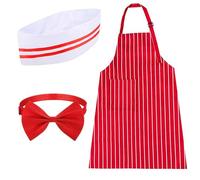 Vifcotlyp 3PCS Chef Outfit Set with Adjustable Butcher Apron, Hat, Red and White Striped Halter Bib with Pockets for BBQ, Kitchen, Cooking, Baking, Gardening