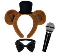 Vifcotlyp Bear Costume Accessories, Brown Bear Ears Headband with Black Bow Tie Microphone Prop for Women Men for Halloween Cosplay Dress Up