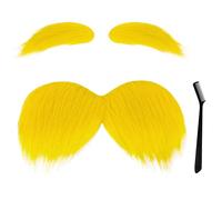 Vifcotlyp Yellow Mustache and Eyebrows, World Book Day Dress Accessories Fake Beard Eyebrows Self Adhesive Stick Mustache Stickers for Men Women for Book Character Dress Up Halloween Cosplay