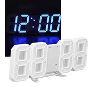 VIFERR 3D LED Digital Wall Clock Minimalist Desk Alarm Clock Timer White Frame USB with Temperature Battery for Home Livingroom Office (Blue Word)