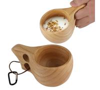 VIFERR Kuksa Coffee Cup, Rubber Wood Double Hole Cup Nordic Style Water Cup with Lanyard Buckle for Camping Hiking Tea Cup 170 ml