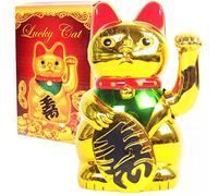 VIFERR Lucky Cat Waving Moving Arm, Solar Power Maneki Neko Chinese Fortune Electric Cute Waving Cat for Welcoming Fortune Luck Wealth Prosperity
