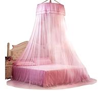 VIFERR Mosquito Net Lace Princess Style Mosquito Net Tent Children's Bed Dome Mesh Canopy Round Bed Curtains with Hook Suction Cup for Bedroom Decoration (Pink)