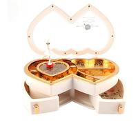 VIFERR Musical Jewelry Box, Double Heart Ballerina Musical Jewelry Box Storage Case for Little Girls Kids Gifts (White)