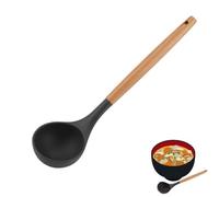 VIFERR Soup Ladle, Silicone Spoon Non-Stick Kitchen Utensil Heat Resistant Serving Spoon with Wooden Handle Cooking Tool for Cooking & Serving Soup