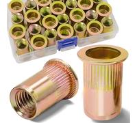 Vifmy 1/2''-13 UNC Rivet Nut, 19Pcs Zinc Plated Finish Carbon Steel Flat Head Threaded Insert Nutsert Kit