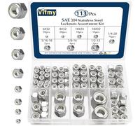 Vifmy 113PCS Locknuts Assortment Kit, 6#32 8#32 10#24 10#32 1/4-20 5/16-18 3/8-16 1/2-13 SAE Lock Nuts, 304 Stainless Steel Nylon Insert Hex Lock Nuts, Hex Drive