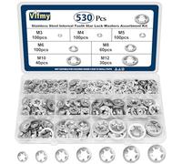 Vifmy 530PCS Internal Tooth Star Lock Washers, M3 M4 M5 M6 M8 M10 M12 Quick Speed Locking Washers Assortment Kit, Stainless Steel Push on Locking Washer