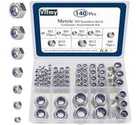 Vifmy Locknuts Assortment Kit,M3 M4 M5 M6 M8 M10 M12 140PCS Metric Nylon Insert Lock Nuts Set,304 Stainless Steel Lock Nuts for Bolt