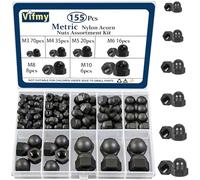 Vifmy Metric Black Nylon Acorn Nuts Assortment Kit,M3 M4 M5 M6 M8 M10 155PCS UNC Cap Nuts Sets,Dome Head Nut Cap