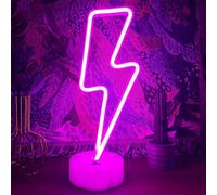 VIFULIN Lightning Bolt Neon Sign Purple With Base for Bedroom, USB/Battery Thunder Lamp Night Light, LED Shaped Decor for Desk Table Game Room Man Cave