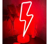 VIFULIN Lightning Bolt Neon Signs Red Lightning Neon Sign Light for Bedroom, USB/Battery Operated Thunder Lamp Neon Sign, Stand Lightning Shape LED Sign Decor for Shelf Desk Table Game Room Man Cave