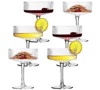 VIFVOR 6 Pcs Ribbed Coupe Cocktail Glasses, 10 oz Classic Old Styling Martini Glass Set with Gift Box Packaging Elegant Hand Blown Manhattan Goblet for Cocktail, Champagne, Bar and Gift (6)