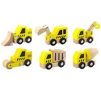 Viga 6 Wooden Construction Vehicles Set - Childrens Push Along Play Trucks
