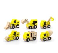 Viga 6 Wooden Construction Vehicles Set - Childrens Push Along Play Trucks