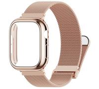 Vigamen Waterproof Stainless Steel Milanese Band with Case Compatible with Apple Watch Bands for Women Men 46mm,Magnetic Metal Wrist Straps for iWatch Series 10,Breathable,Adjustable,Rose Gold