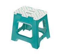 VIGAR - Compact Folding Stool Geom on Top, 32 cm High, Turquoise/Geometric on Top