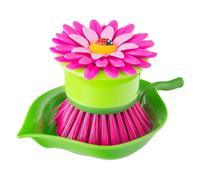Vigar Flower Power Original Washing Up Brush with Holder, Plastic, Pink, 14.5 x 9.5 x 7.5 cm