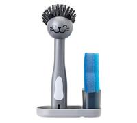 Vigar Pets Club 3-in-1 Gray Cat Dish Brush, Blue Fish Sponge and Tray for Brush and Sponge Holder for Kitchen Sink, Sponges for Dishes Cat, Dog Bowls