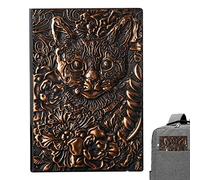 Vigcebit Cat Journal - Vintage Embossed PU Leather Notebook Travel Journal - 200 Horizontal Grid Pages Travel Diary Notebook Cat Notebook Journal for Sketching Writing And Decoration