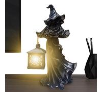Vigcebit Faceless Ghost Sculpture, Cracker Barrel Vintage Witch Statue with Lantern, Halloween Decor, Glowing Resin Statue