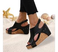Vigcebit Peep Toe Wedge Heels - Rivet Boho PU Leather Open Toe Dress Shoes Dressy,Dress Sandals Womens Casual Peep Toe Sandals