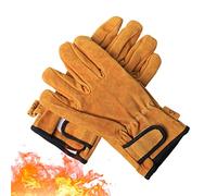Vigcebit Wood Stove Gloves | Heat Resistant BBQ Insulation Gloves For Men - Thickened Artificial Cowhide High-Temperature Resistant