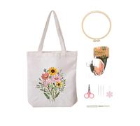 Vigdit Canvas Tote Bag Embroidery Kit for Beginners, Needlepoint Cross Stitch Kit for Adult Beginner, Easy DIY Reusable Grocery Bags Embroidery Starter Kit with Stamped Floral Tools and Instructions