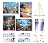 VIGEGU 4 Pack Landscape Paint by Numbers Kit for Adults with Framed,Beach Paint by Number with Wooden Easel DIY Box Pack Acrylic Oil Painting,for Wall Decor 9x12inch
