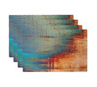 VIGGINER Blue and Orange Vintage Abstract Placemats Set of 4 Messy Rust Painting Linen Washable Placemat Modern Grunge Art Kitchen Dining Heat-Resistant Place Mats Desktop Decor Table Mats 12x18 Inch