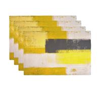 VIGGINER Grey and Yellow Placemats Set of 4 Abstract Grunge Style Brushstrokes Painting Linen Washable Placemat Kitchen Dining Heat-Resistant Place Mats Desktop Decor Table Mats for Home 12x18 Inch