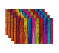 VIGGINER Retro Colorful Wood Stripes Placemats Set of 4 Color Board Linen Washable Dark Multicolor Placemat Kitchen Dining Heat-Resistant Place Mats Desktop Decor Table Mats 12x18 Inch