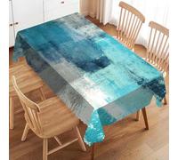 VIGGINER Teal and Grey Rectangle Tablecloth Abstract Art Painting Table Cloth for Kitchen Dining Turquoise White Tablecloths Geometric Blue Table Cover Decor for Party Patio 54 x 72 Inch