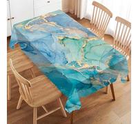 VIGGINER Teal Marble Rectangle Tablecloth Turquoise Blue Gold Table Cloth for Kitchen Dining Natural luxury Abstract Fluid Tablecloths Table Cover Decor for Party Patio 54 x 72 Inch