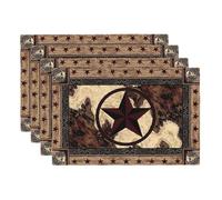 VIGGINER Western Texas Star Placemats Set of 4 Rustic Vintage Country Linen Washable Placemat Brown Wood Panel Kitchen Dining Heat-Resistant Place Mats Desktop Decor Table Mats 12x18 Inch