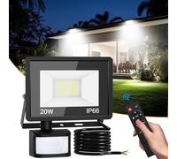 vighep Security Lights Outdoor Motion Sensor, 20W Led Pir Floodlight with Remote Control, 6500K Cold White IP66 Waterproof Outside Wall Light Mains Powered for Garage Backyard Garden Doorway