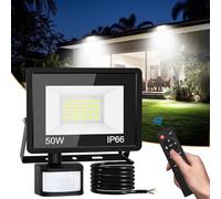 vighep Security Lights Outdoor Motion Sensor, 50W Led Pir Floodlight with Remote Control, 6500K Cold White IP66 Waterproof Outside Wall Light Mains Powered for Garage Backyard Garden Doorway