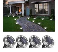 vighep Solar Lights Outdoor Garden, 4 Pack Super Bright Led Solar Ground Lights, IP65 Waterproof Disk Light, Flat Pathway Lighting for Garden Lawn Patio Deck Walkway Landscape-Cold White