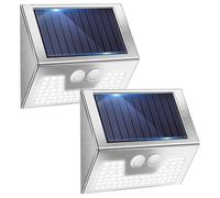 vighep Solar Lights Outdoor Motion Sensor- Stainless Steel Led Security Lights IP65 Waterproof, 3 Lighting Modes, Cold White Brushed Nickel Pir Flood Lights for Wall Garden Yard Path - 2 Pack(Silver)
