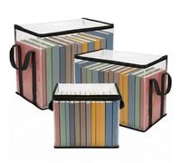 Vighoslyn Book Storage Box - 3 Pack Foldable Book Storage Box Transparent Storage Box Archive Boxes with Lids Stackable Book Boxes Sturdy Documents Organizer for Wardrobe,Home, Shelf, Office