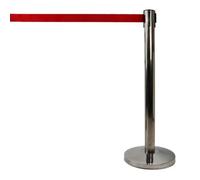 Vigil Retractable Barrier Post With 3 Metre Belt - Silver & Red - Ideal For Queues & Crowd Control