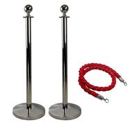 Vigil VIP Rope Barrier Posts - Set of 2 & Twisted Rope x 1 - Silver