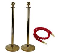 Vigil Vip Rope Barrier Set Of 2 (Pair) - Gold - 2X Luxury Posts & 1X Twisted Rope