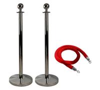 Vigil Vip Rope Barrier Set Of 2 (Pair) - Silver - 2X Luxury Posts & 1X Velvet Rope
